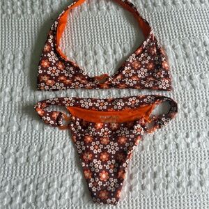 SOLD Frankie’s Floral Bikini Set in Orange and Brown